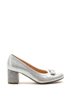 Bioeco by Arka Shimmer Leather Bow Court Shoes, Silver