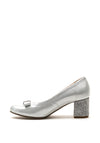 Bioeco by Arka Shimmer Leather Bow Court Shoes, Silver