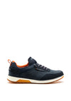 Bugatti Knit Cuff Leather Elastic Lace Trainers, Navy