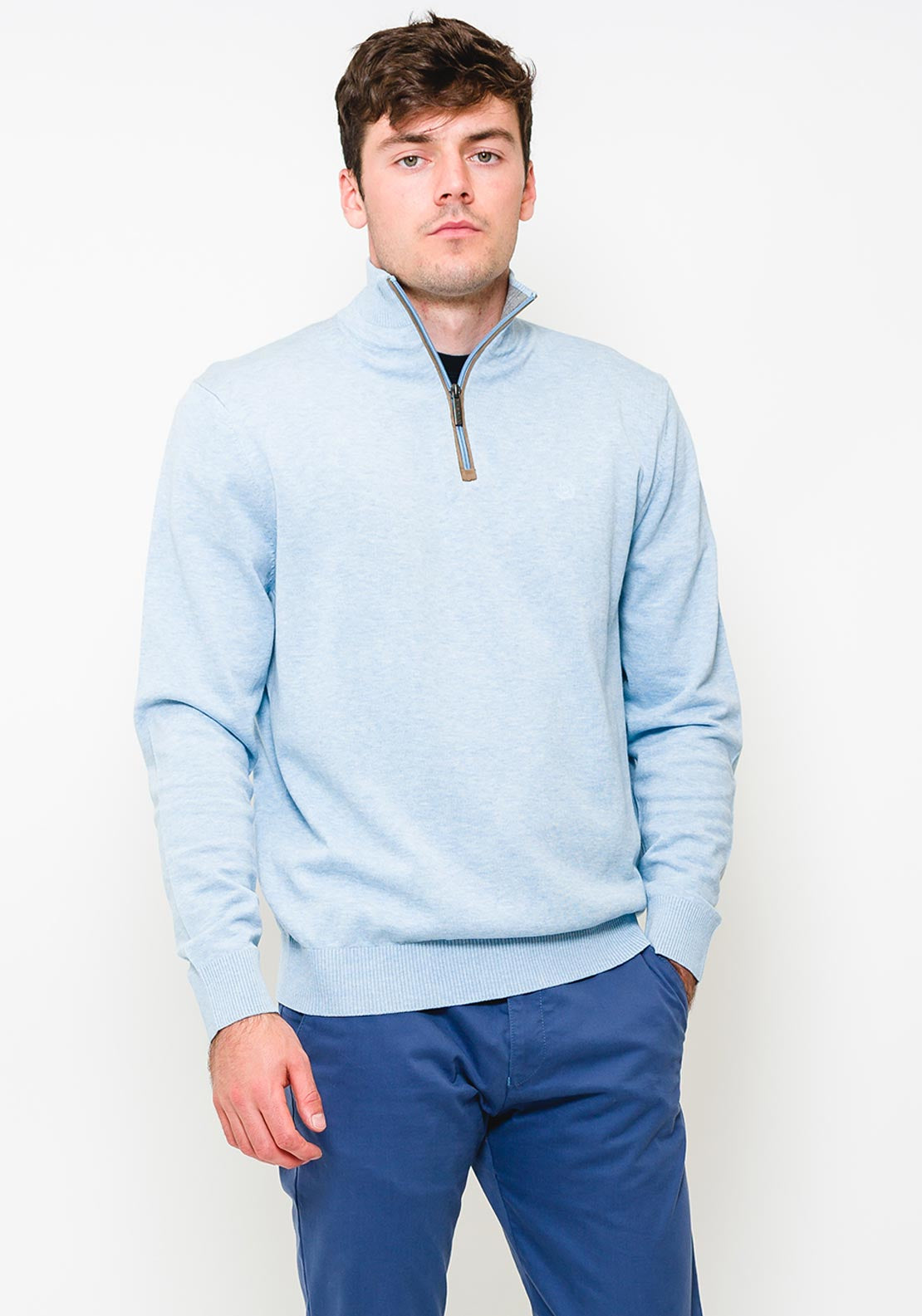 Bugatti Knitted Half Zip Jumper, Light Blue