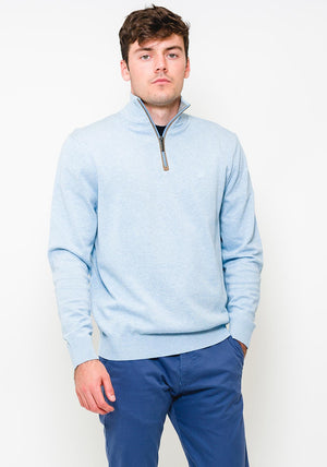 Bugatti Knitted Half Zip Jumper, Light Blue