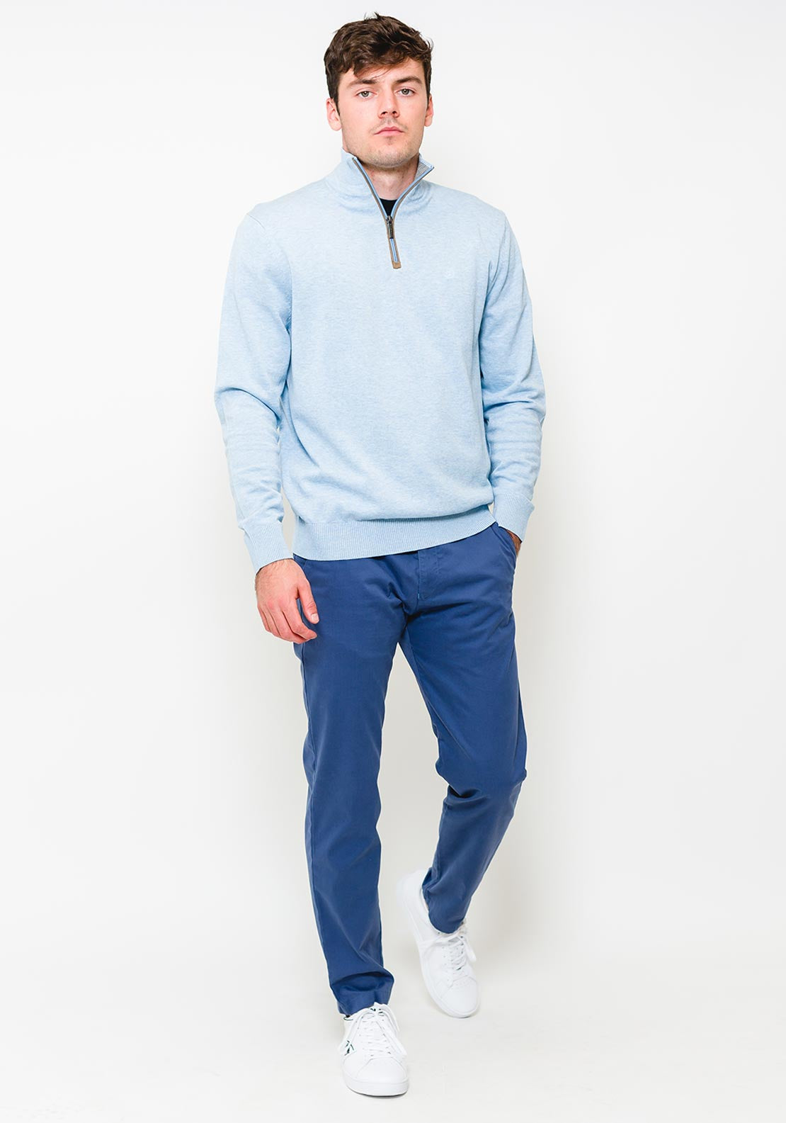 Bugatti Knitted Half Zip Jumper, Light Blue