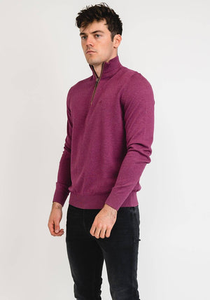 Bugatti Knitted Half Zip Jumper, Magenta