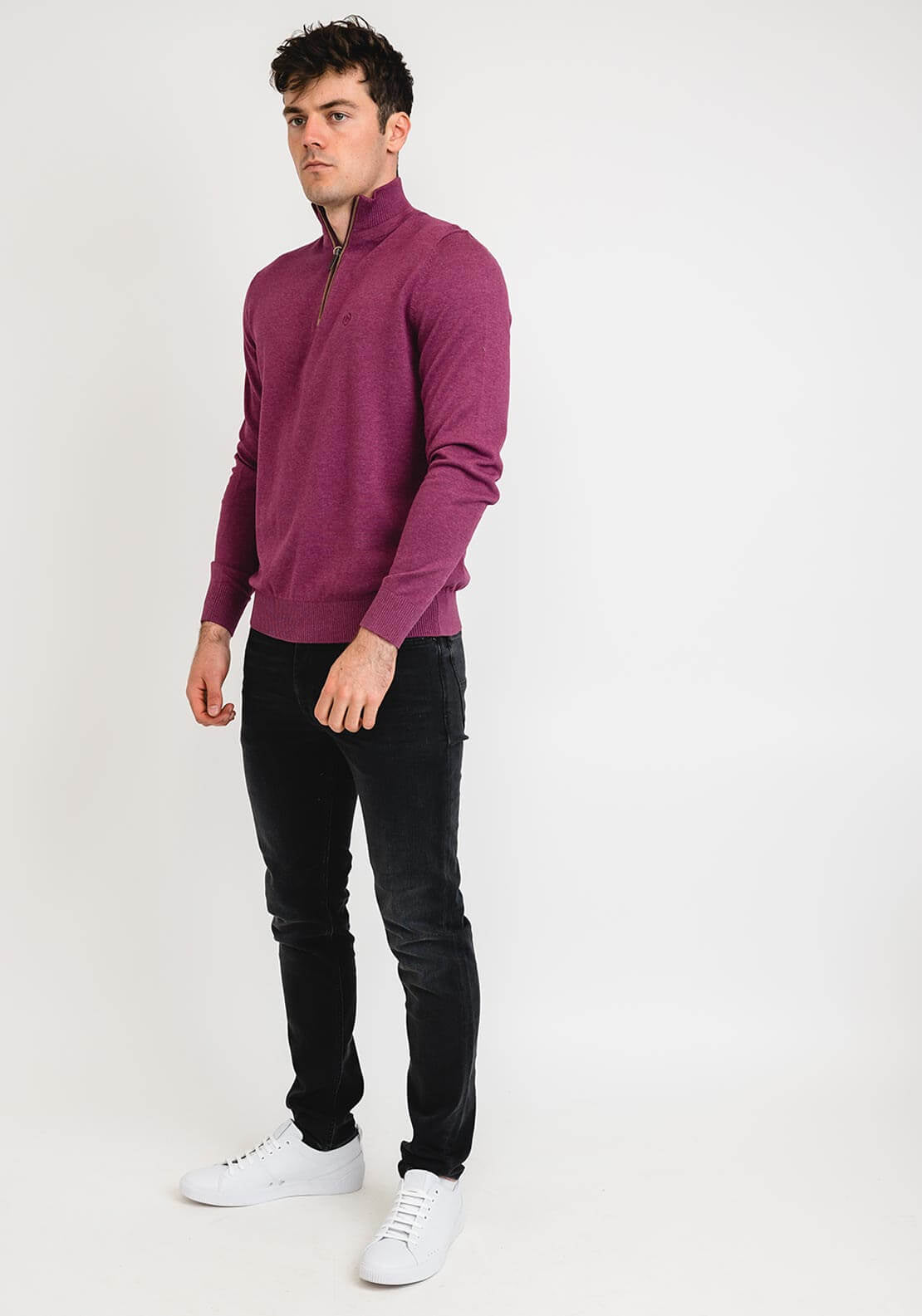 Bugatti Knitted Half Zip Jumper, Magenta