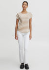B.Young Stripe Pattern T-Shirt, Beige