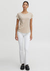 B.Young Stripe Pattern T-Shirt, Beige