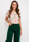 Fransa Pleat Neck Floral Top, White Multi