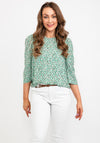 b.young Leaf Print Top, Green