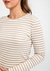 b.young Long Sleeve Stripe Knit Top, Beige