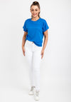 b.young Ribbed Round Neck Top, Azure Blue