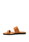 Calvin Klein Womens Logo Leather Sandals, Tan
