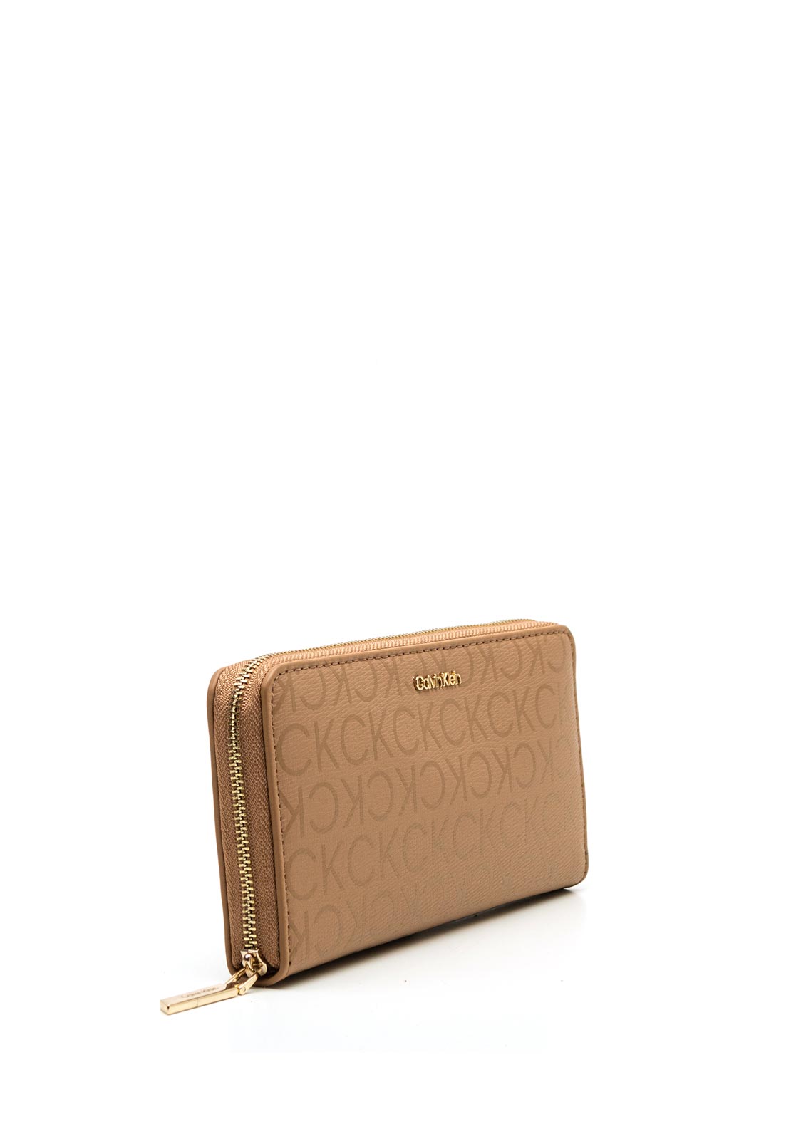 Calvin Klein Monogram Canvas Large Zip Around Wallet, Tan
