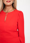Camelot Button Neck A Line Midi Dress, Red