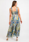 Camelot Halter Neck Leaf Print Satin Maxi Dress, Green Multi