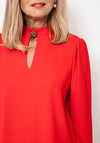Camelot Brooch Neck Long Top, Red