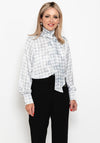 Camelot Geo Print Bow Neck Blouse, White