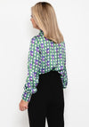 Camelot Geo Print Bow Neck Blouse, Green & Purple