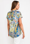 Camelot Leaf Print Satin Top, Green Multi
