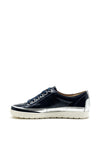 Caprice Patent Leather Lace Up Trainer, Navy