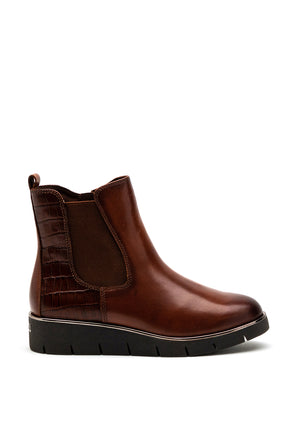Caprice Small Wedge Leather Ankle Boot, Brown