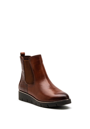 Caprice Small Wedge Leather Ankle Boot, Brown