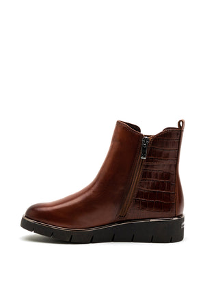 Caprice Small Wedge Leather Ankle Boot, Brown