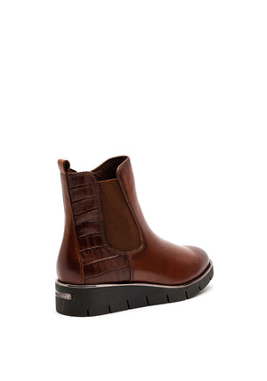 Caprice Small Wedge Leather Ankle Boot, Brown