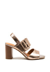 Caprice Leather Metallic Block Heel Sandals, Gold
