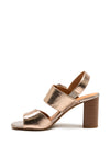 Caprice Leather Metallic Block Heel Sandals, Gold