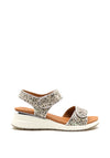 Caprice Nappa Leather Dual Strap Leopard Sandals, Silver