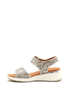 Caprice Nappa Leather Dual Strap Leopard Sandals, Silver