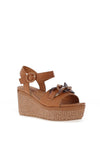 Carmela Leather Woven Wedged Sandals, Camel