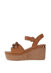 Carmela Leather Woven Wedged Sandals, Camel
