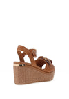 Carmela Leather Woven Wedged Sandals, Camel