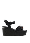 Carmela Leather Woven Wedged Sandals, Black