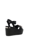 Carmela Leather Woven Wedged Sandals, Black