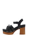 Carmela Leather Chain Block Heel Chunky Sandals, Black