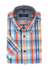 Casa Moda Checked Short Sleeve Shirt, Blue & Orange