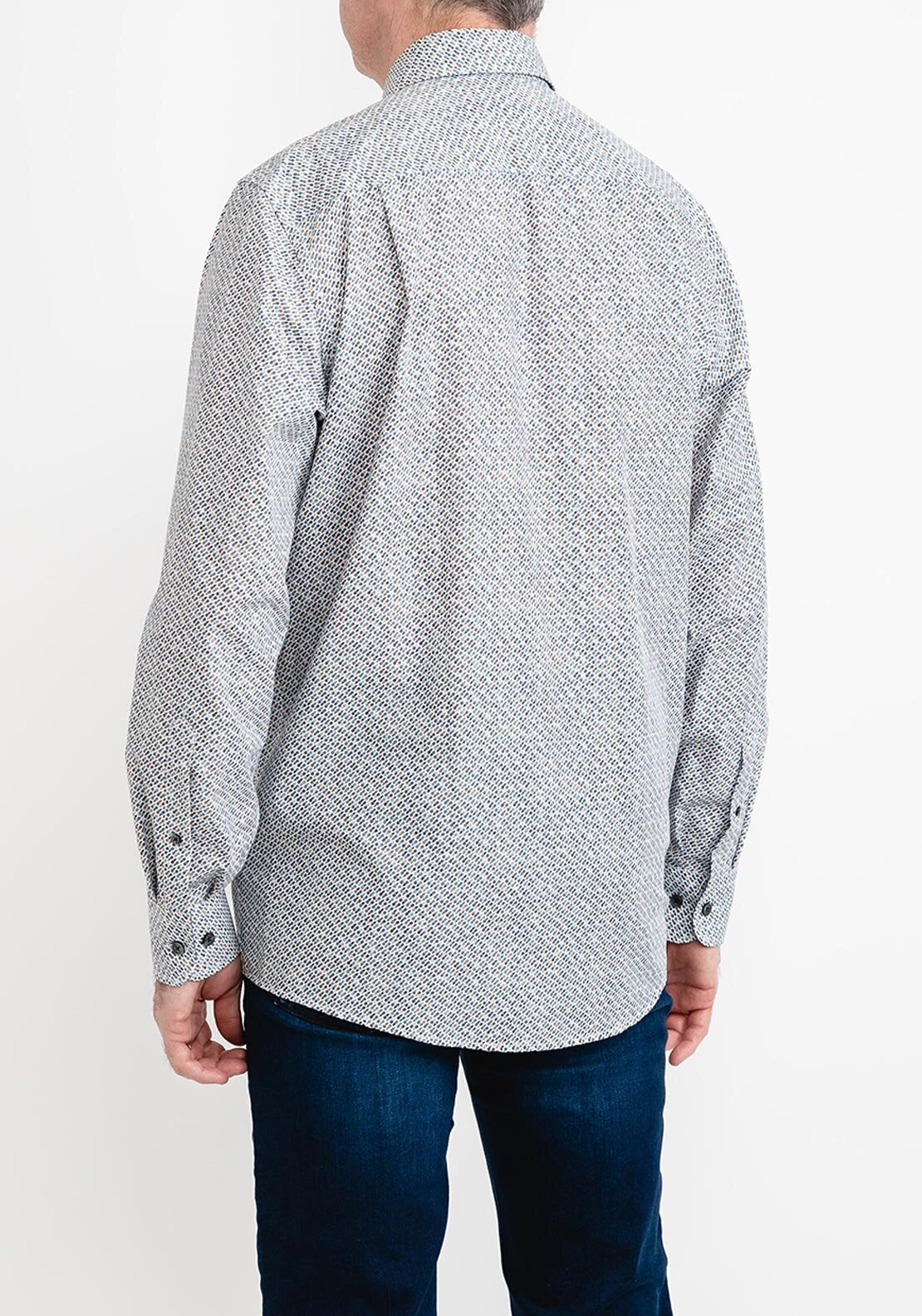 Casa Moda Long Sleeve Pineapple Print Shirt, Blue