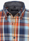 Casa Moda Long Sleeve Gingham Square Print Shirt, Blue & Orange Multi