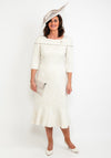 Cassandra Metallic Jacquard Fishtail Midi Dress, Cream