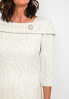 Cassandra Metallic Jacquard Fishtail Midi Dress, Cream