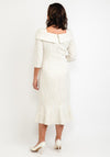 Cassandra Metallic Jacquard Fishtail Midi Dress, Cream