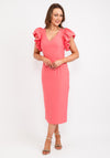 Casting Gathered Shoulder Midi Dress, Coral