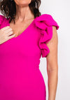 Casting Gathered Shoulder Midi Dress, Fuchsia
