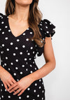Casting Polka Dot Gathered Shoulder Midi Dress, Black