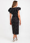 Casting Polka Dot Gathered Shoulder Midi Dress, Black
