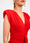 Casting Ruched Drape Midi Dress, Red