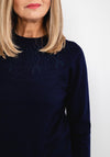 Castle of Ireland Rhinestone Swirl Neck Sweater, Navy