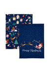 Catherine Lansfield Santa’s Christmas Wonderland Pair of Tea Towels, Navy